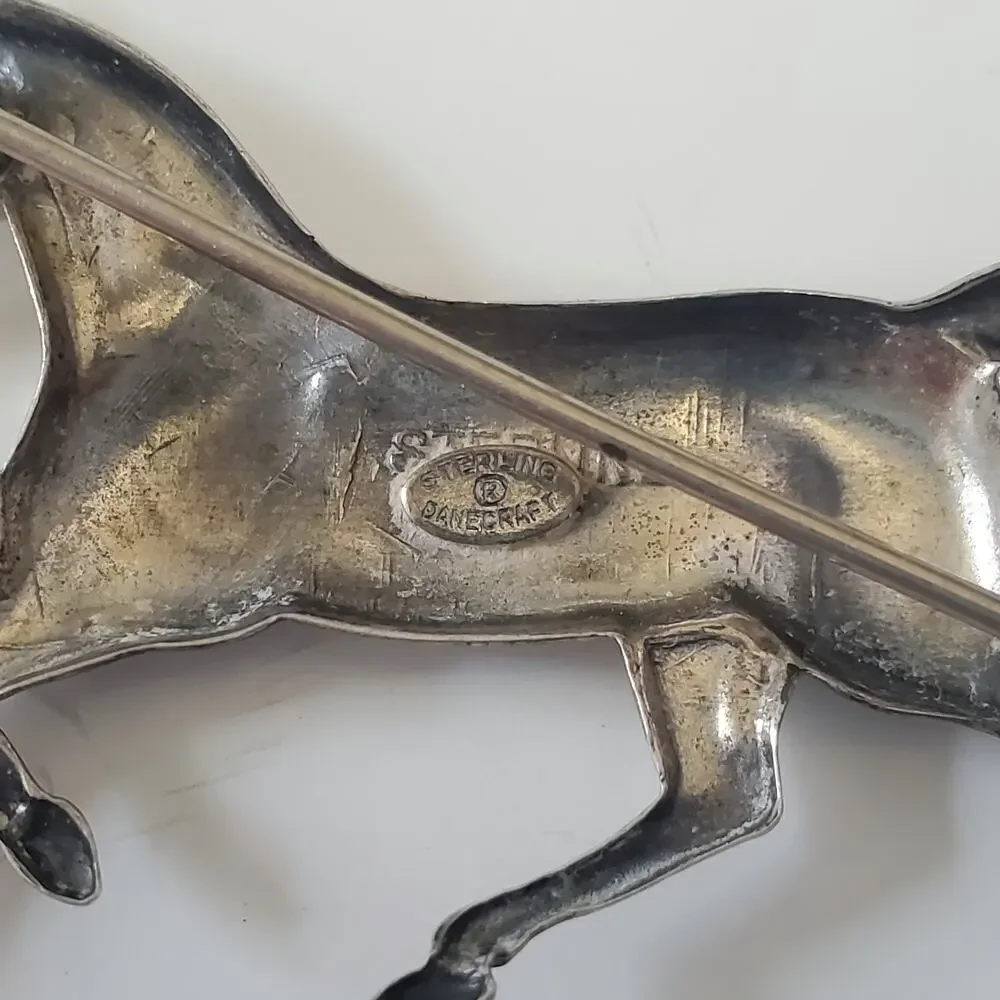 Vintage Danecraft Sterling Silver Running Horse Brooch Pin 925